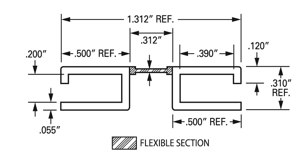 J-1191 .188” DR Channel continuous, coextruded thermoplastic hinge specs