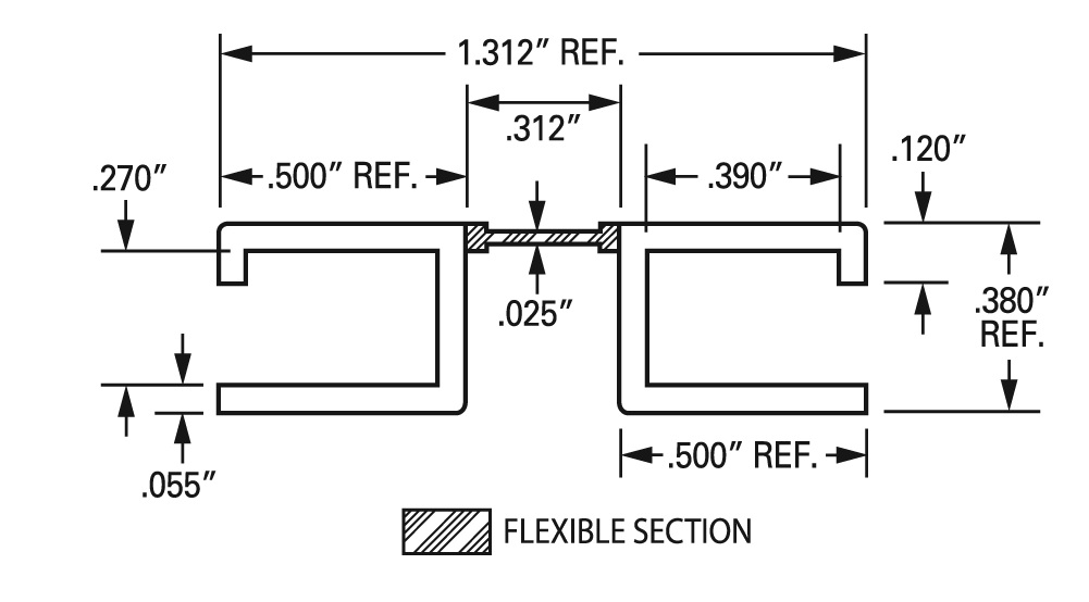 J-602 .25” DR Channel continuous, coextruded thermoplastic hinge specs